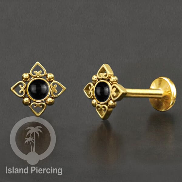 Tindik Labret push system, Threadless Piercing warna gold dan silver banyak pilihan batu