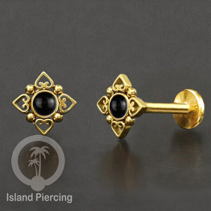 Tindik Labret push system, Threadless Piercing warna gold dan silver banyak pilihan batu