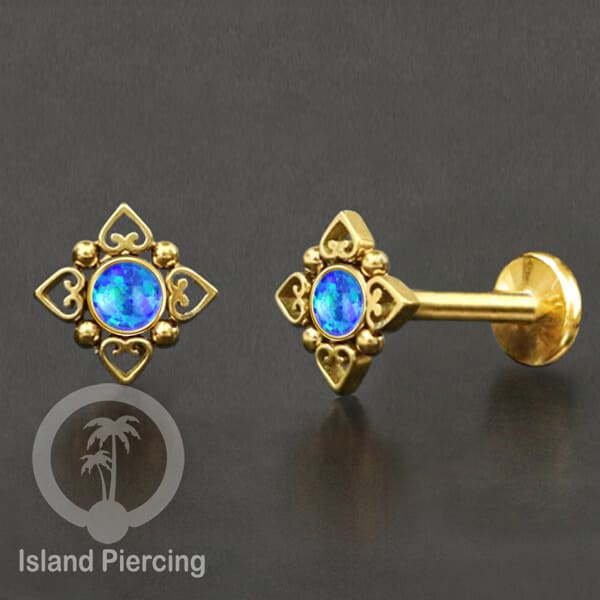 Tindik Labret push system, Threadless Piercing warna gold dan silver banyak pilihan batu