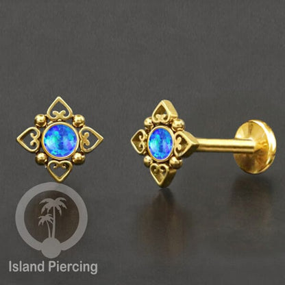 Tindik Labret push system, Threadless Piercing warna gold dan silver banyak pilihan batu
