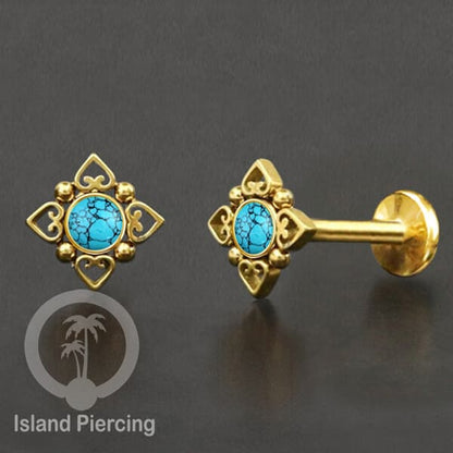 Tindik Labret push system, Threadless Piercing warna gold dan silver banyak pilihan batu