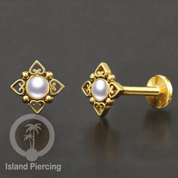 Tindik Labret push system, Threadless Piercing warna gold dan silver banyak pilihan batu