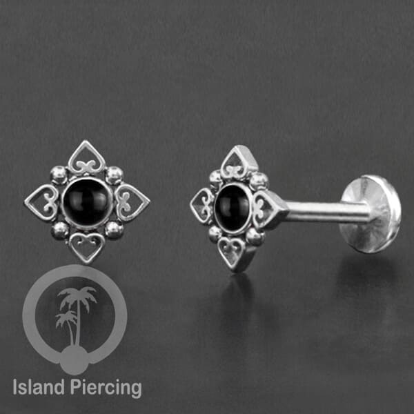 Tindik Labret push system, Threadless Piercing warna gold dan silver banyak pilihan batu