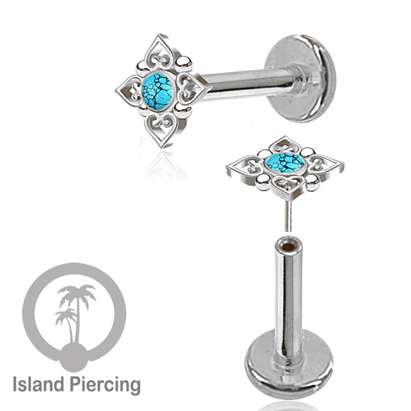 Tindik Labret push system, Threadless Piercing warna gold dan silver banyak pilihan batu