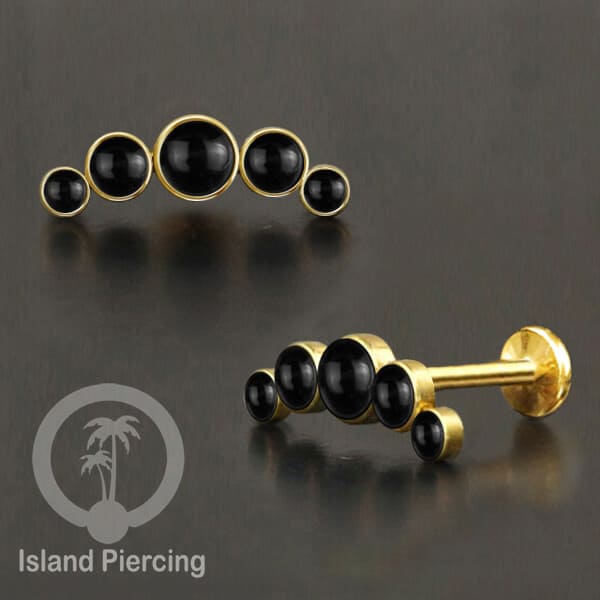 Tindik Labret push system, Threadless Piercing warna gold model Helix dengan batu