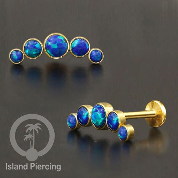 Tindik Labret push system, Threadless Piercing warna gold model Helix dengan batu