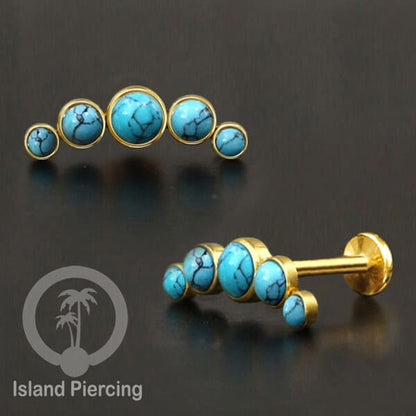 Tindik Labret push system, Threadless Piercing warna gold model Helix dengan batu