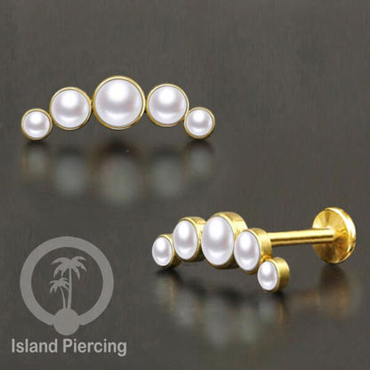 Tindik Labret push system, Threadless Piercing warna gold model Helix dengan batu