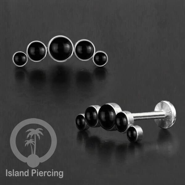 Tindik Labret push system, Threadless Piercing warna silver model Helix dengan batu