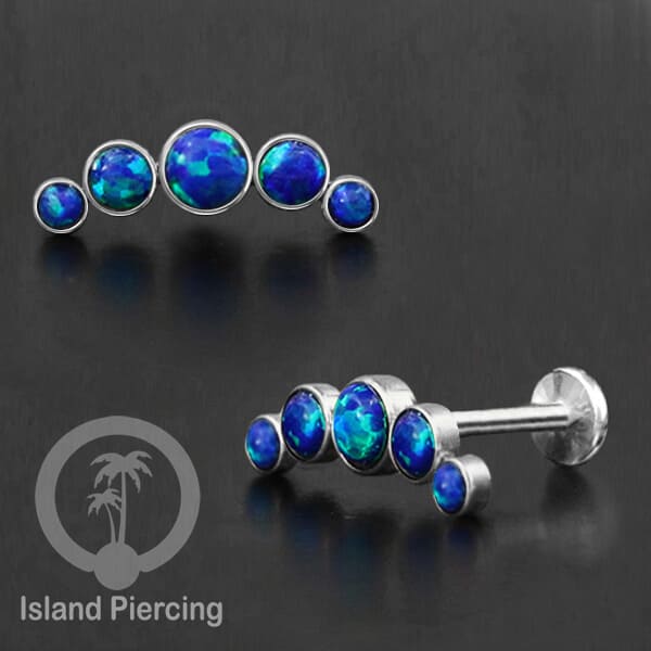 Tindik Labret push system, Threadless Piercing warna silver model Helix dengan batu