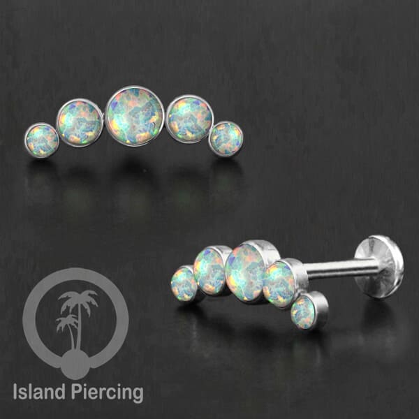 Tindik Labret push system, Threadless Piercing warna silver model Helix dengan batu