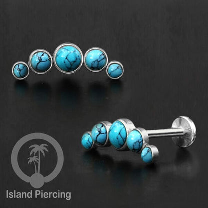 Tindik Labret push system, Threadless Piercing warna silver model Helix dengan batu