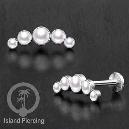 Tindik Labret push system, Threadless Piercing warna silver model Helix dengan batu