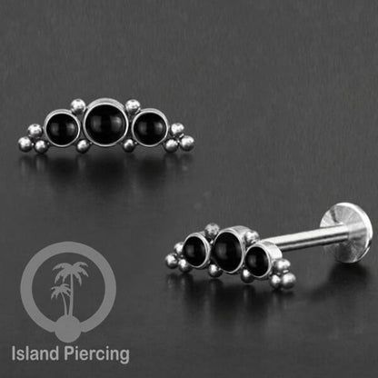 Tindik Labret push system, Threadless Piercing warna silver model Helix dengan batu