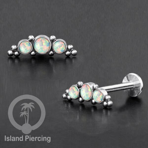 Tindik Labret push system, Threadless Piercing warna silver model Helix dengan batu