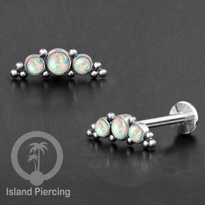Tindik Labret push system, Threadless Piercing warna silver model Helix dengan batu