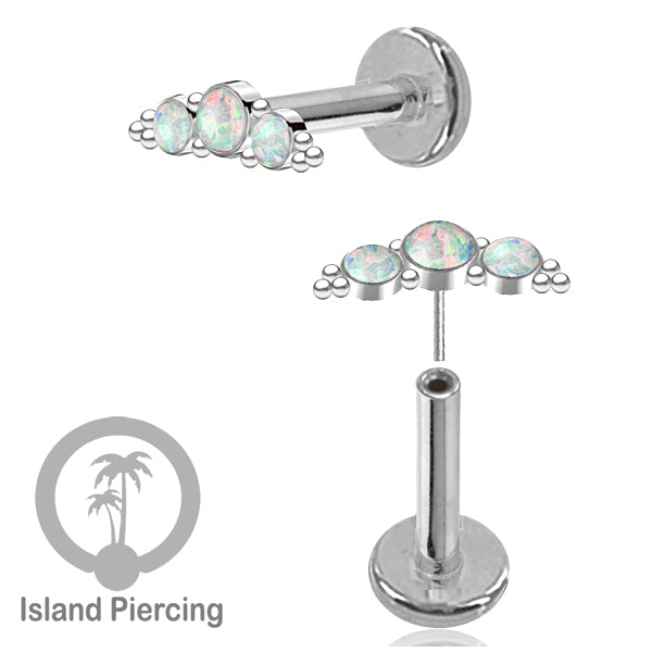 Tindik Labret push system, Threadless Piercing warna silver model Helix dengan batu