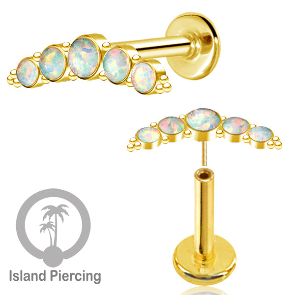Tindik Labret push system, Threadless Piercing warna gold model Helix dengan batu
