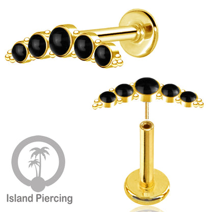 Tindik Labret push system, Threadless Piercing warna gold model Helix dengan batu