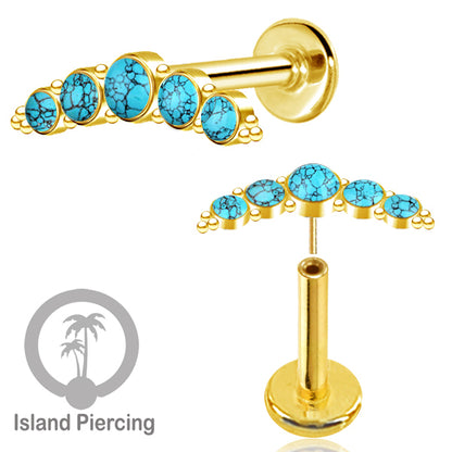 Tindik Labret push system, Threadless Piercing warna gold model Helix dengan batu