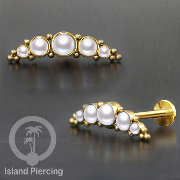 Tindik Labret push system, Threadless Piercing warna gold model Helix dengan batu