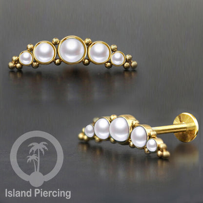 Tindik Labret push system, Threadless Piercing warna gold model Helix dengan batu