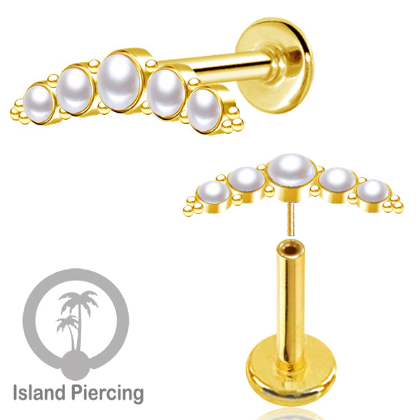 Tindik Labret push system, Threadless Piercing warna gold model Helix dengan batu