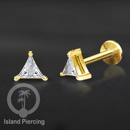 Piercing Labret Stainless Steel warna gold dengan Zirconia banyak bentuk.
