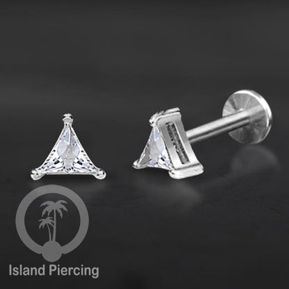 Piercing Labret Stainless Steel warna silver dengan Zirconia banyak bentuk.
