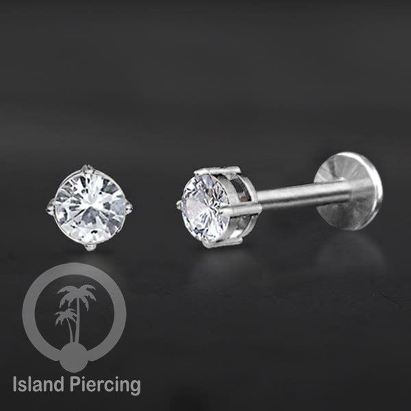 Piercing Labret Stainless Steel warna silver dengan Zirconia banyak bentuk.
