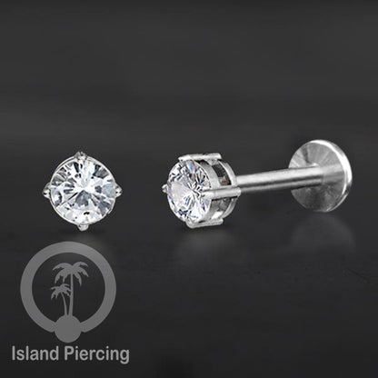 Piercing Labret Stainless Steel warna silver dengan Zirconia banyak bentuk.