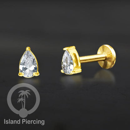 Piercing Labret Stainless Steel warna gold dengan Zirconia banyak bentuk.