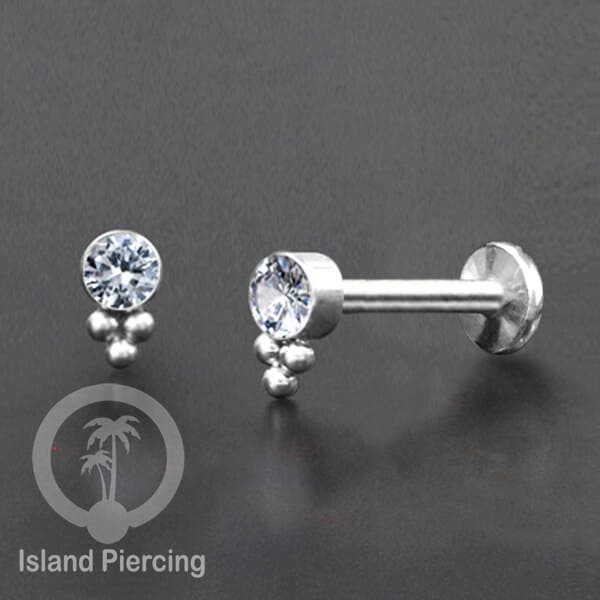 Tindik Labret push system, Threadless Piercing warna silver dan Kristal Zirconia banyak pilihan