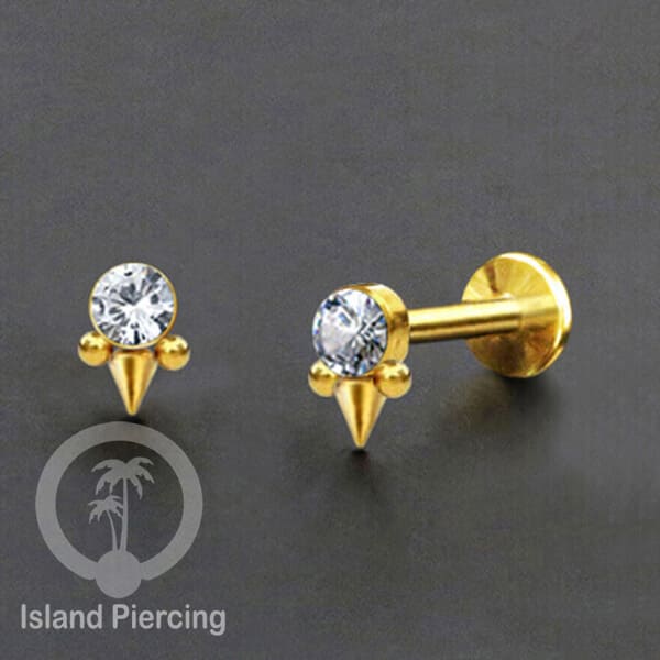 Tindik Labret push system, Threadless Piercing warna gold dan Kristal Zirconia banyak pilihan