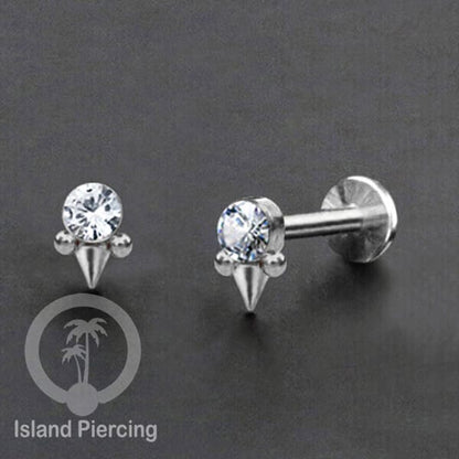 Tindik Labret push system, Threadless Piercing warna silver dan Kristal Zirconia banyak pilihan