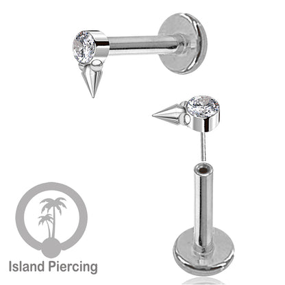 Tindik Labret push system, Threadless Piercing warna silver dan Kristal Zirconia banyak pilihan
