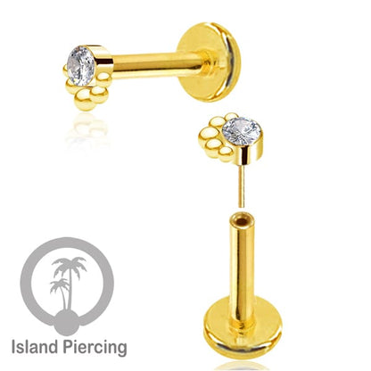 Tindik Labret push system, Threadless Piercing warna gold dan Kristal Zirconia banyak pilihan