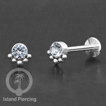 Tindik Labret push system, Threadless Piercing warna silver dan Kristal Zirconia banyak pilihan