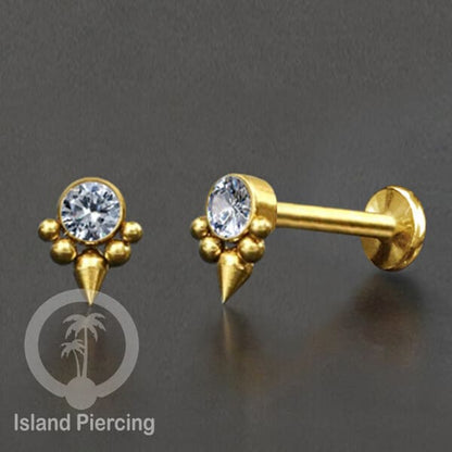 Tindik Labret push system, Threadless Piercing warna gold dan Kristal Zirconia banyak pilihan