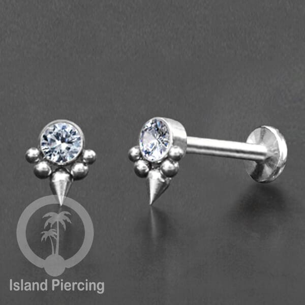 Tindik Labret push system, Threadless Piercing warna silver dan Kristal Zirconia banyak pilihan