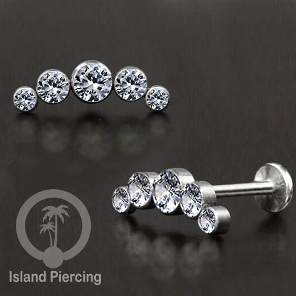 Tindik Labret push system, Threadless Piercing warna silver dan Kristal Zirconia banyak pilihan