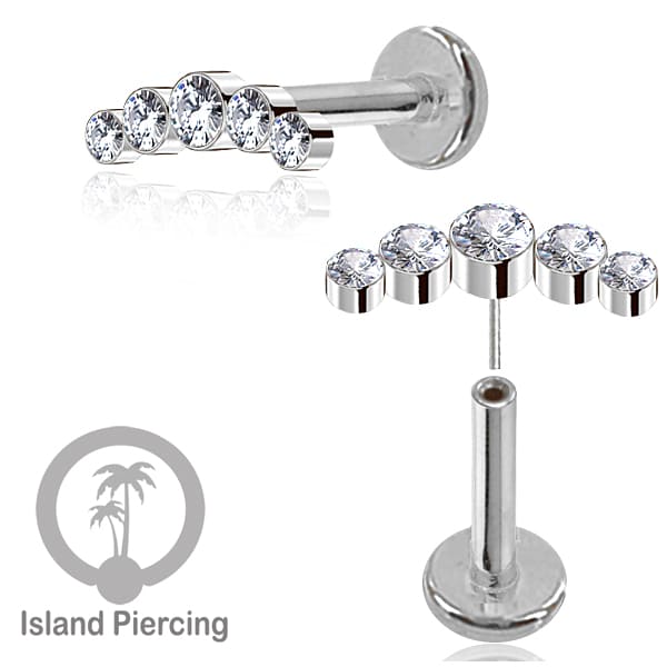 Tindik Labret push system, Threadless Piercing warna silver dan Kristal Zirconia banyak pilihan