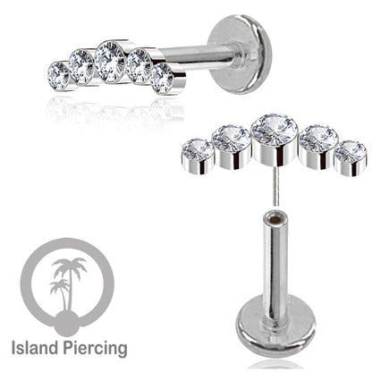 Tindik Labret push system, Threadless Piercing warna silver dan Kristal Zirconia banyak pilihan