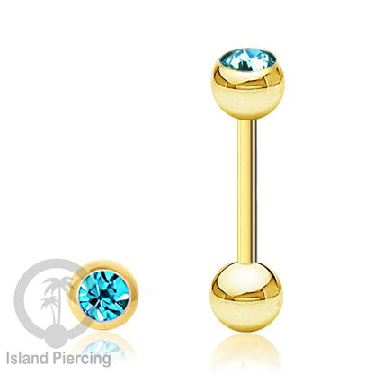 Barbel Tindik Lidah Stainless Kristal warna-warni Tongue bar Piercing warna Gold