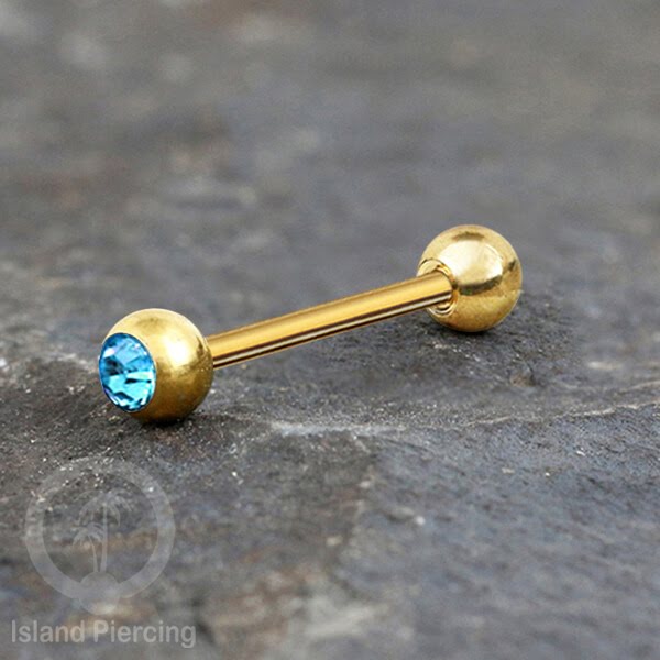 Barbel Tindik Lidah Stainless Kristal warna-warni Tongue bar Piercing warna Gold