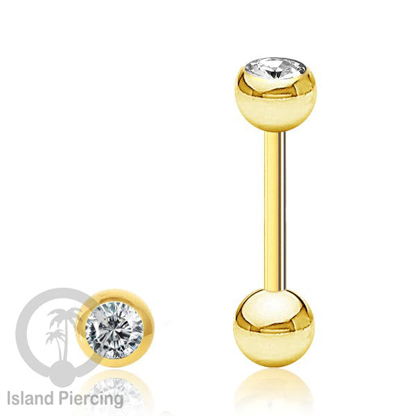 Barbel Tindik Lidah Stainless Kristal warna-warni Tongue bar Piercing warna Gold