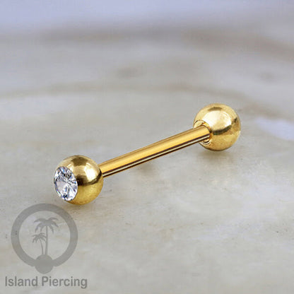 Barbel Tindik Lidah Stainless Kristal warna-warni Tongue bar Piercing warna Gold