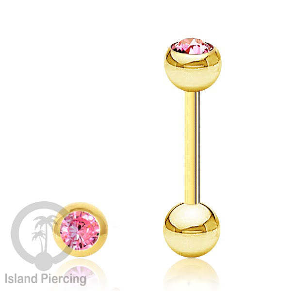 Barbel Tindik Lidah Stainless Kristal warna-warni Tongue bar Piercing warna Gold