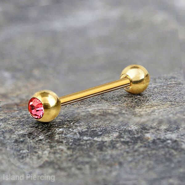 Barbel Tindik Lidah Stainless Kristal warna-warni Tongue bar Piercing warna Gold