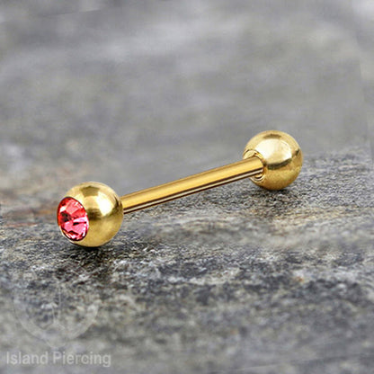 Barbel Tindik Lidah Stainless Kristal warna-warni Tongue bar Piercing warna Gold